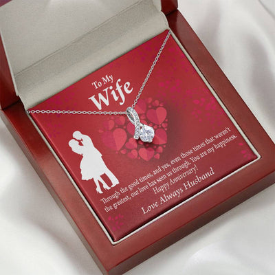 To My Wife Future Wife Anniversary Happiness Eternity Ribbon Stone Pendant 14K White Gold Stainless Steel Jewelry Gift  - Alluring Beauty Necklace Gift For Her