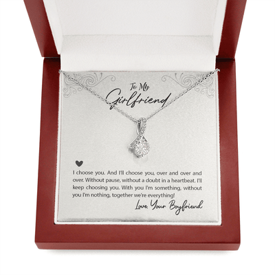 To My Girlfriend I Choose You Message Card W Mahogany Style Luxury Box Eternity Ribbon Stone Necklace - Alluring Beauty Necklace Gift For Her