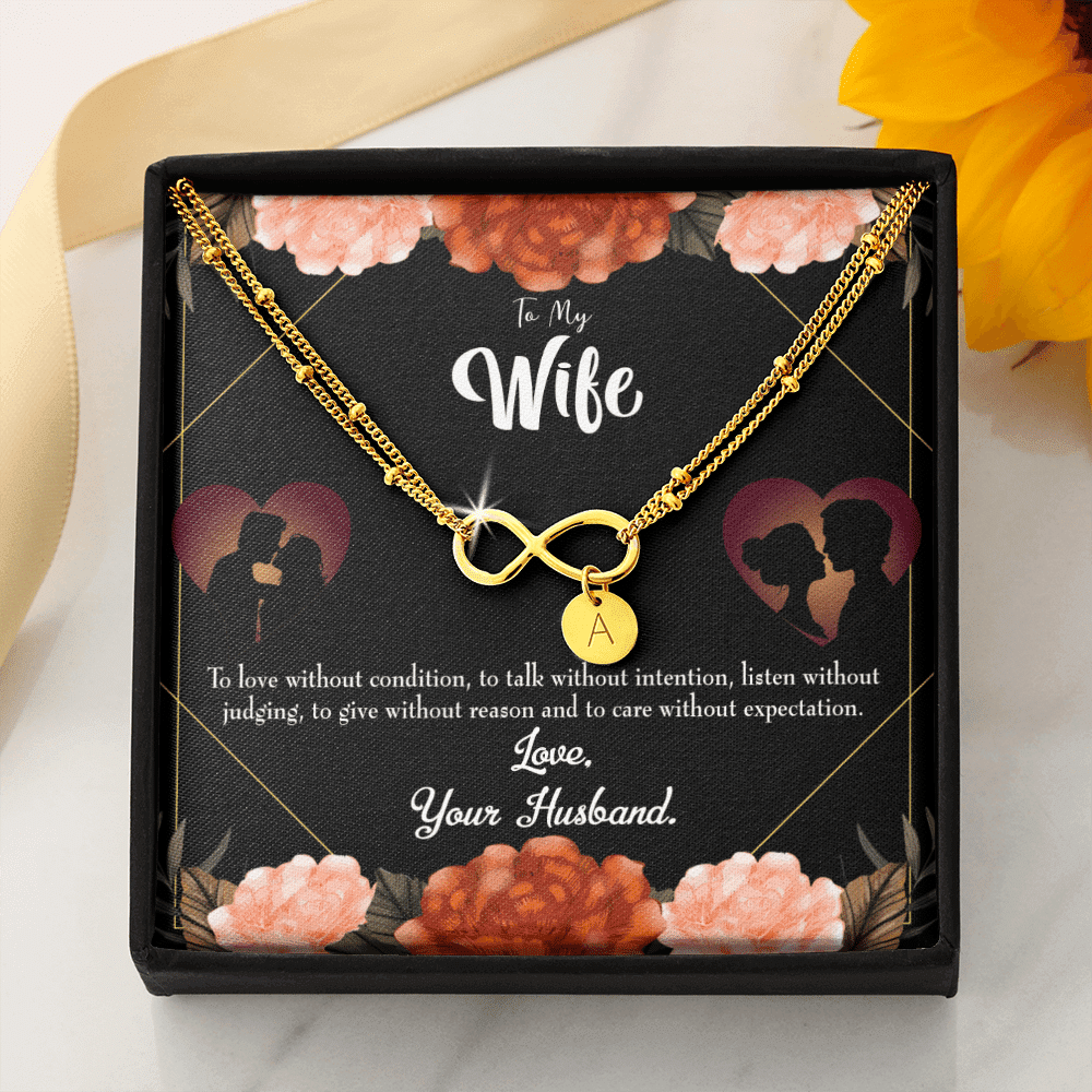 To My Wife Love Talk Listen Infinity Bracelet With Initial Charms - Infinity Bracelet