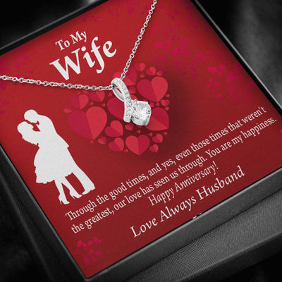 To My Wife Future Wife Anniversary Happiness Eternity Ribbon Stone Pendant 14K White Gold Stainless Steel Jewelry Gift  - Alluring Beauty Necklace Gift For Her