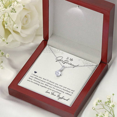 To My Girlfriend I Choose You Message Card W Mahogany Style Luxury Box Eternity Ribbon Stone Necklace - Alluring Beauty Necklace Gift For Her