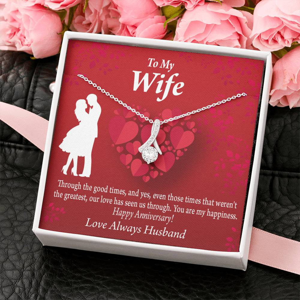 To My Wife Future Wife Anniversary Happiness Eternity Ribbon Stone Pendant 14K White Gold Stainless Steel Jewelry Gift  - Alluring Beauty Necklace Gift For Her