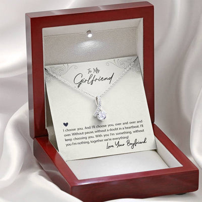 To My Girlfriend I Choose You Message Card W Mahogany Style Luxury Box Eternity Ribbon Stone Necklace - Alluring Beauty Necklace Gift For Her