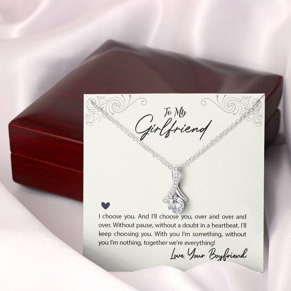 To My Girlfriend I Choose You Message Card W Mahogany Style Luxury Box Eternity Ribbon Stone Necklace - Alluring Beauty Necklace Gift For Her