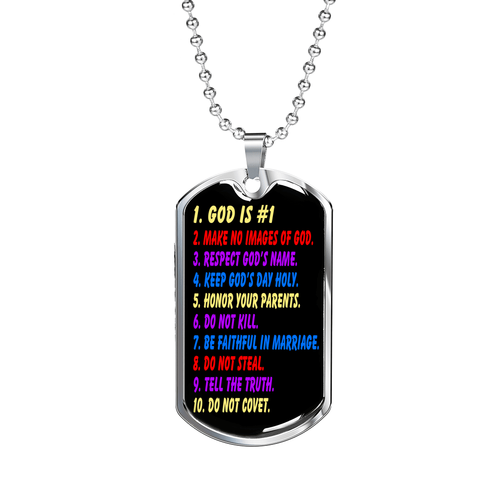 Kids 10 Commandments Necklace Dog Tag 24" Chain - Luxury Love Messages Dog Tag Gifts For Him