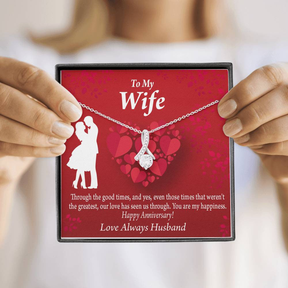 To My Wife Future Wife Anniversary Happiness Eternity Ribbon Stone Pendant 14K White Gold Stainless Steel Jewelry Gift  - Alluring Beauty Necklace Gift For Her