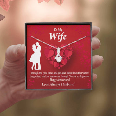 To My Wife Future Wife Anniversary Happiness Eternity Ribbon Stone Pendant 14K White Gold Stainless Steel Jewelry Gift  - Alluring Beauty Necklace Gift For Her