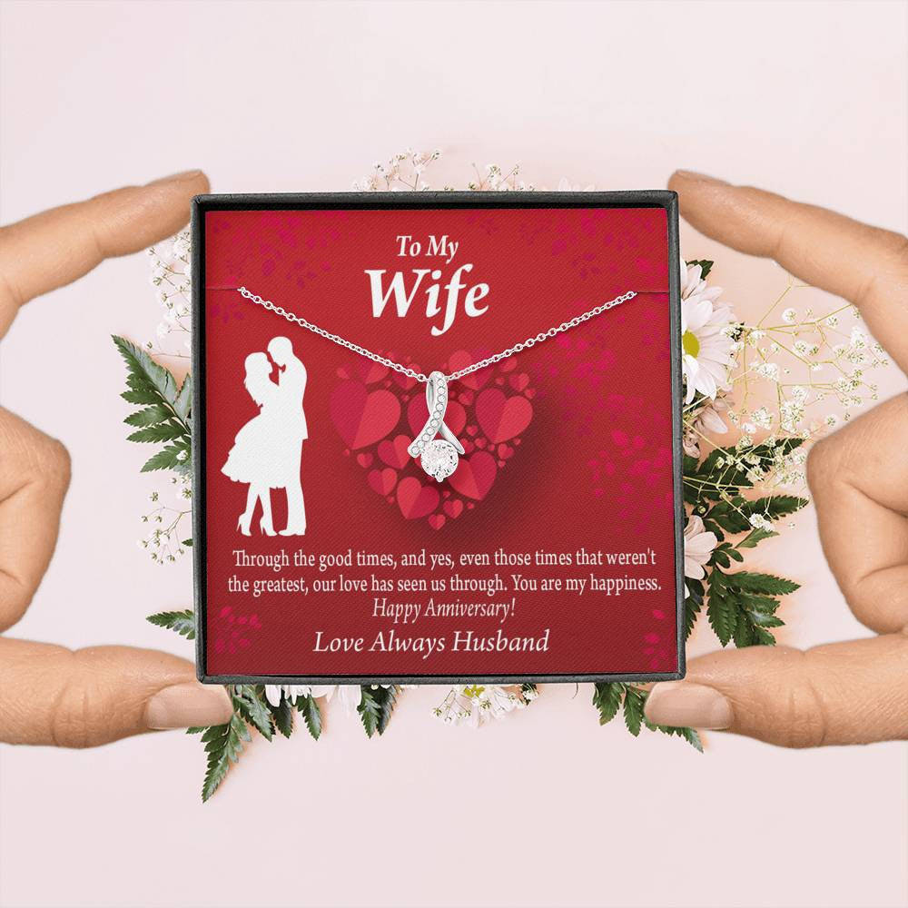 To My Wife Future Wife Anniversary Happiness Eternity Ribbon Stone Pendant 14K White Gold Stainless Steel Jewelry Gift  - Alluring Beauty Necklace Gift For Her