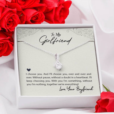 To My Girlfriend I Choose You Message Card W Mahogany Style Luxury Box Eternity Ribbon Stone Necklace - Alluring Beauty Necklace Gift For Her