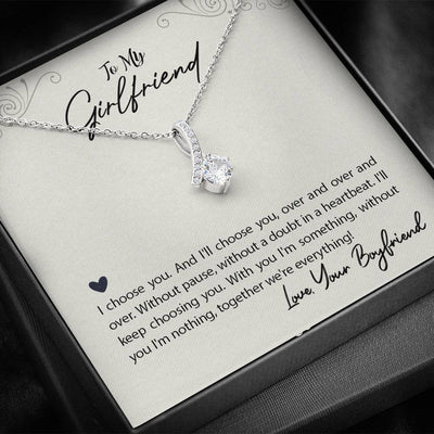 To My Girlfriend I Choose You Message Card W Mahogany Style Luxury Box Eternity Ribbon Stone Necklace - Alluring Beauty Necklace Gift For Her