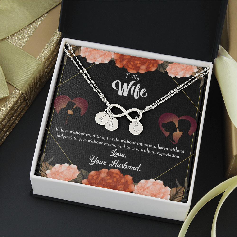To My Wife Love Talk Listen Infinity Bracelet With Initial Charms - Infinity Bracelet