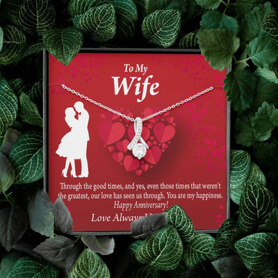 To My Wife Future Wife Anniversary Happiness Eternity Ribbon Stone Pendant 14K White Gold Stainless Steel Jewelry Gift  - Alluring Beauty Necklace Gift For Her