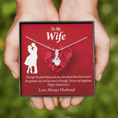 To My Wife Future Wife Anniversary Happiness Eternity Ribbon Stone Pendant 14K White Gold Stainless Steel Jewelry Gift  - Alluring Beauty Necklace Gift For Her