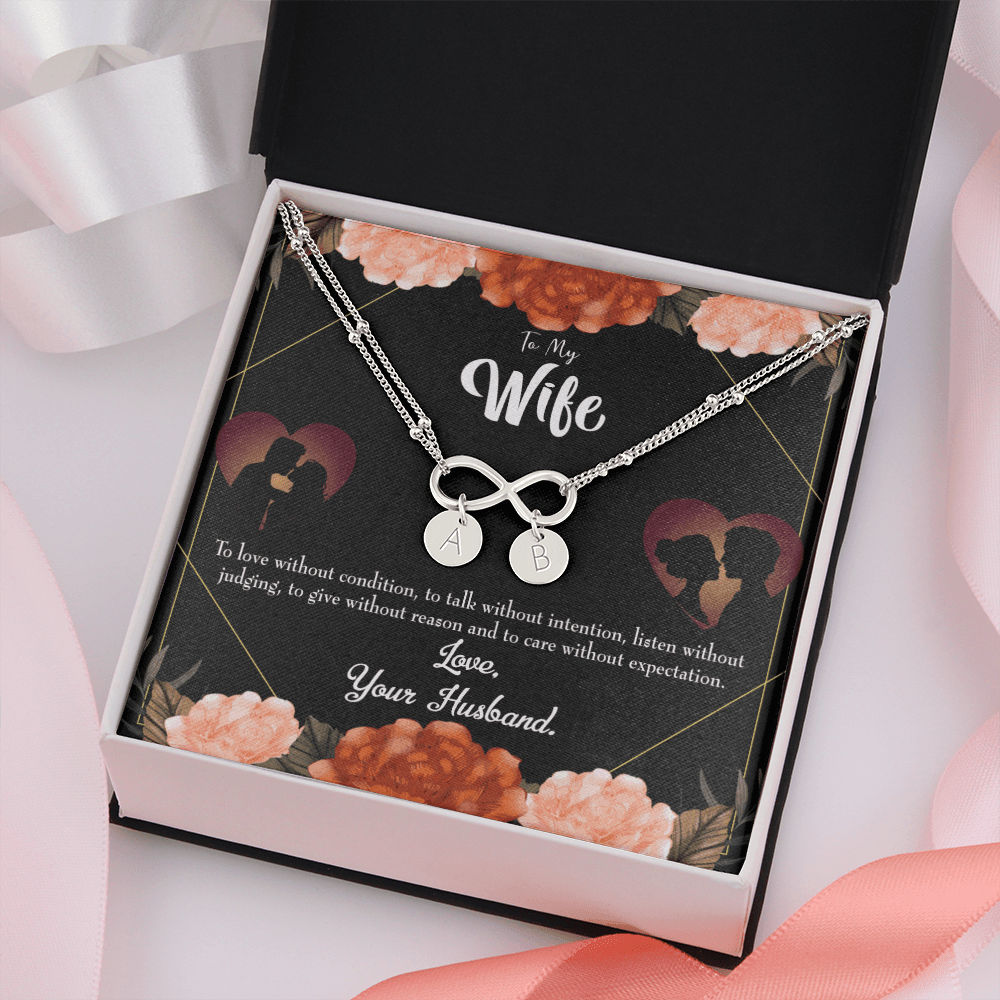 To My Wife Love Talk Listen Infinity Bracelet With Initial Charms - Infinity Bracelet