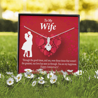 To My Wife Future Wife Anniversary Happiness Eternity Ribbon Stone Pendant 14K White Gold Stainless Steel Jewelry Gift  - Alluring Beauty Necklace Gift For Her