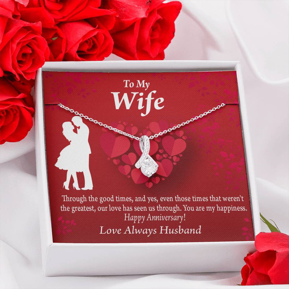 To My Wife Future Wife Anniversary Happiness Eternity Ribbon Stone Pendant 14K White Gold Stainless Steel Jewelry Gift  - Alluring Beauty Necklace Gift For Her