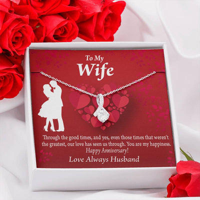 To My Wife Future Wife Anniversary Happiness Eternity Ribbon Stone Pendant 14K White Gold Stainless Steel Jewelry Gift  - Alluring Beauty Necklace Gift For Her