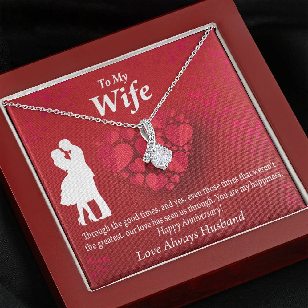 To My Wife Future Wife Anniversary Happiness Eternity Ribbon Stone Pendant 14K White Gold Stainless Steel Jewelry Gift  - Alluring Beauty Necklace Gift For Her