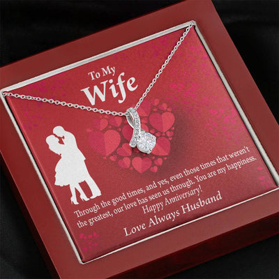 To My Wife Future Wife Anniversary Happiness Eternity Ribbon Stone Pendant 14K White Gold Stainless Steel Jewelry Gift  - Alluring Beauty Necklace Gift For Her