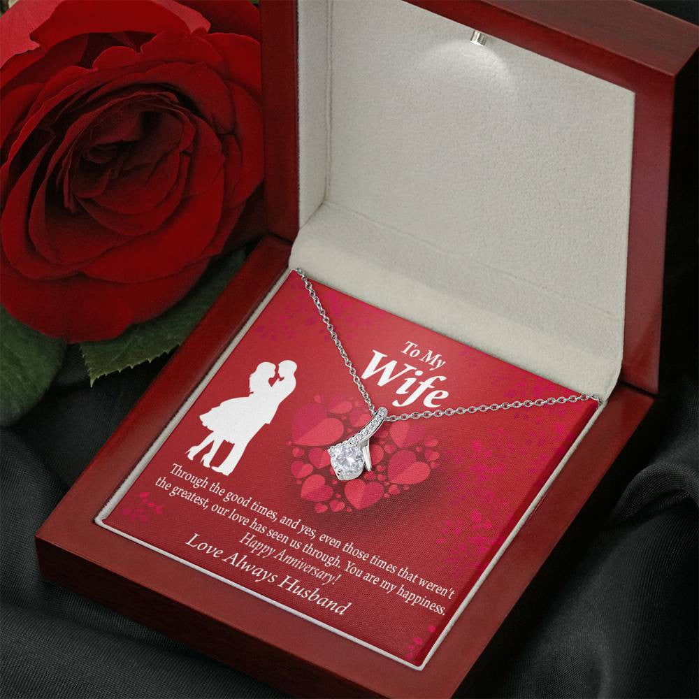 To My Wife Future Wife Anniversary Happiness Eternity Ribbon Stone Pendant 14K White Gold Stainless Steel Jewelry Gift  - Alluring Beauty Necklace Gift For Her