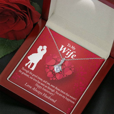 To My Wife Future Wife Anniversary Happiness Eternity Ribbon Stone Pendant 14K White Gold Stainless Steel Jewelry Gift  - Alluring Beauty Necklace Gift For Her
