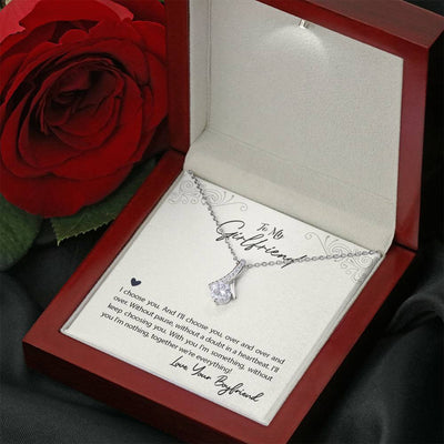 To My Girlfriend I Choose You Message Card W Mahogany Style Luxury Box Eternity Ribbon Stone Necklace - Alluring Beauty Necklace Gift For Her