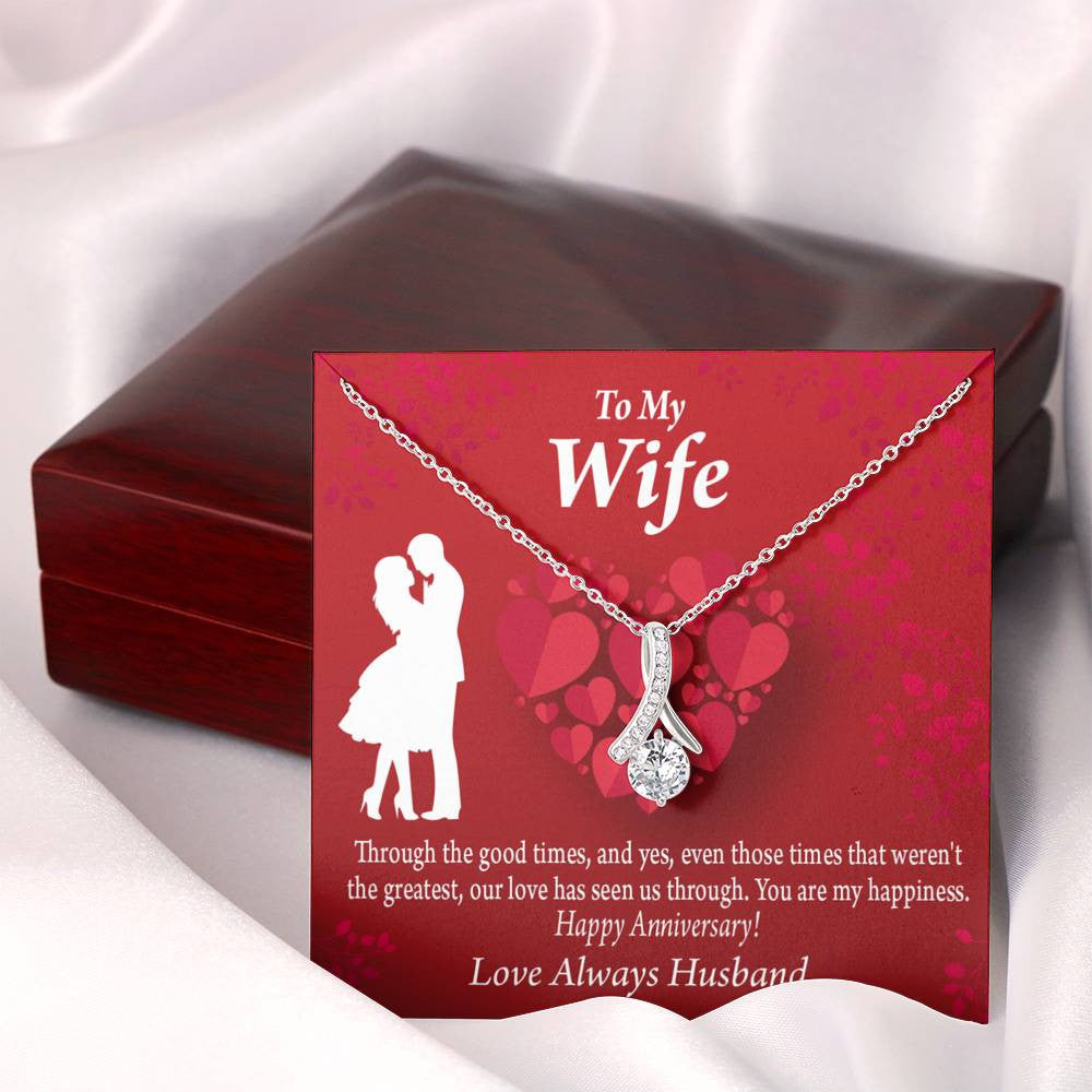 To My Wife Future Wife Anniversary Happiness Eternity Ribbon Stone Pendant 14K White Gold Stainless Steel Jewelry Gift  - Alluring Beauty Necklace Gift For Her