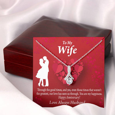To My Wife Future Wife Anniversary Happiness Eternity Ribbon Stone Pendant 14K White Gold Stainless Steel Jewelry Gift  - Alluring Beauty Necklace Gift For Her