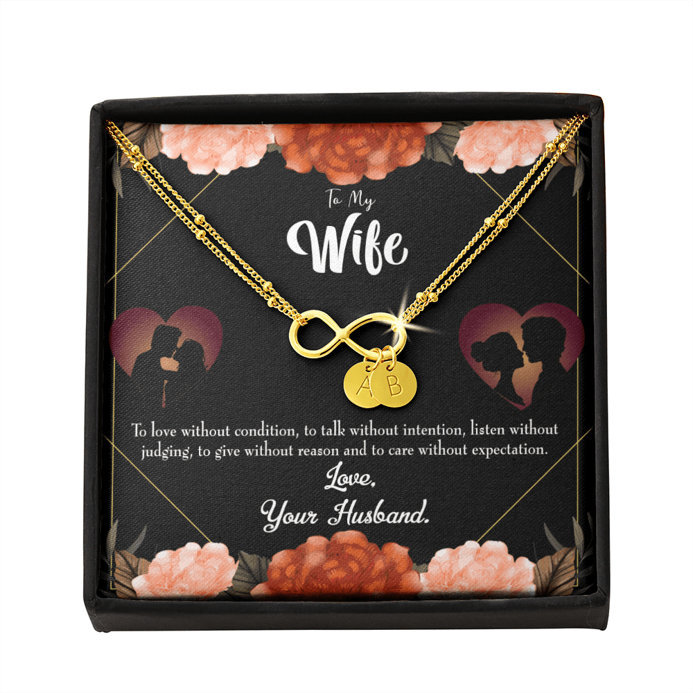 To My Wife Love Talk Listen Infinity Bracelet With Initial Charms - Infinity Bracelet