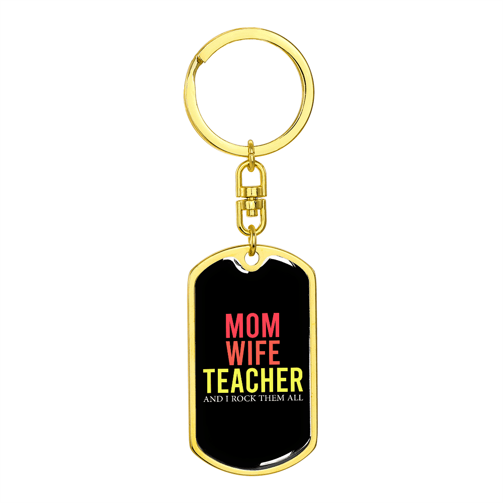 To My Wife  Mom Wife Teacher Colored in Black Keychain Stainless Steel or 18k Gold Dog Tag Keyring - Dog Tag with Swivel Keychain