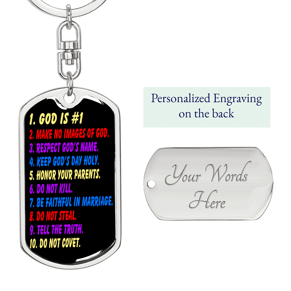 10 Commandments For Kids Keychain Dog Tag Keyring - Dog Tag with Swivel Keychain