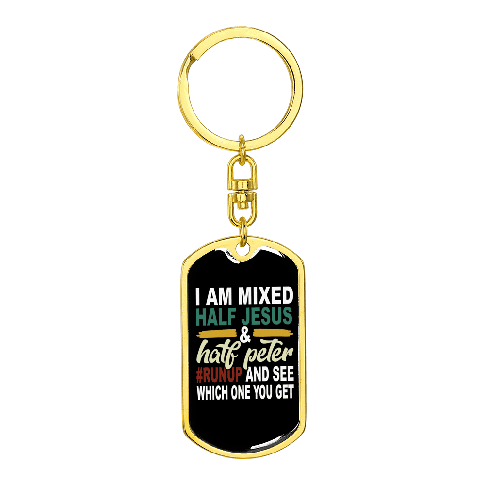 Half Jesus Half Peter Keychain Dog Tag Keyring - Dog Tag with Swivel Keychain