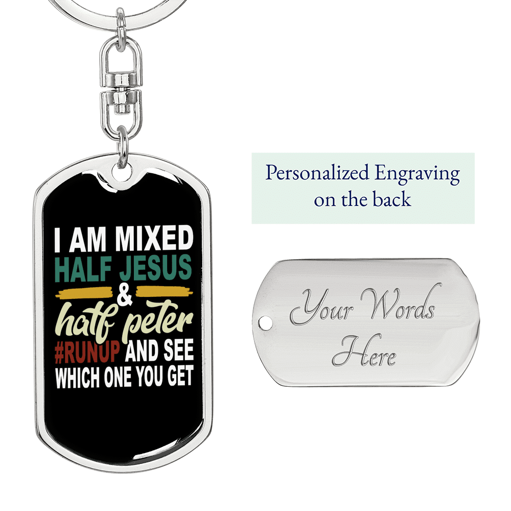Half Jesus Half Peter Keychain Dog Tag Keyring - Dog Tag with Swivel Keychain
