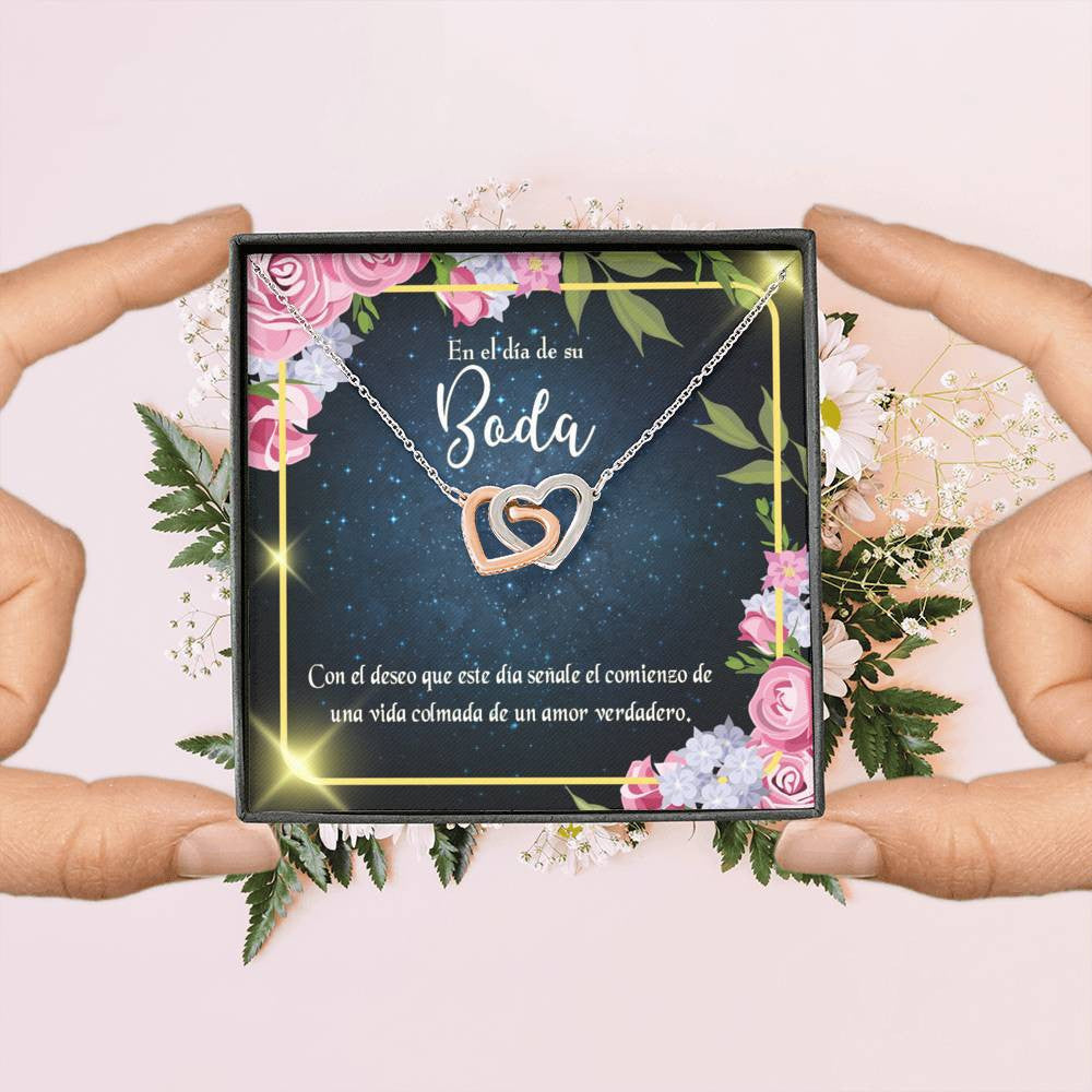 Wife Gift For Wife Birthday En El D�a De Su Boda Inseparable Love Pendant 18k Rose Gold Finish 16� - Interlocking Hearts Necklace
