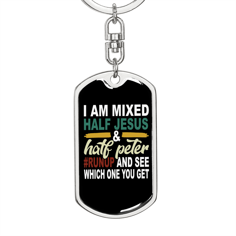 Half Jesus Half Peter Keychain Dog Tag Keyring - Dog Tag with Swivel Keychain