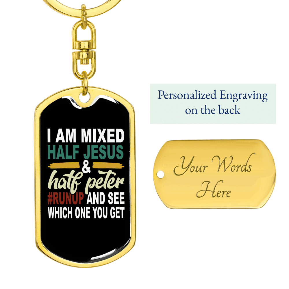 Half Jesus Half Peter Keychain Dog Tag Keyring - Dog Tag with Swivel Keychain