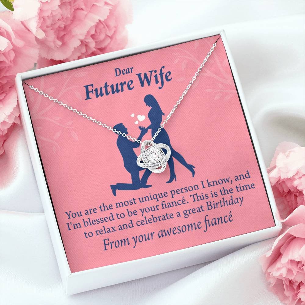 Wife Message Card Fiance Birthday Love Knot Pendant Necklace Stainless Steel W Cz Stone - Luxury Love Knot Necklace Meanful Gift Idea For Her/Him