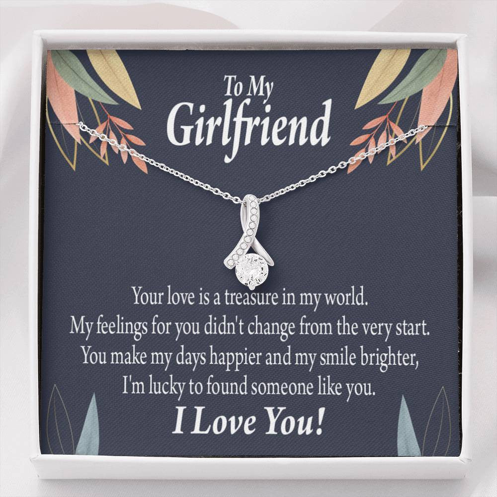 To My Girlfriend You Are My Treasure Message Card W Mahogany Style Luxury Box Eternity Ribbon Stone Necklace - Alluring Beauty Necklace Gift For Her