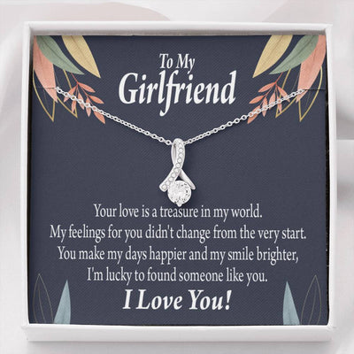 To My Girlfriend You Are My Treasure Message Card W Mahogany Style Luxury Box Eternity Ribbon Stone Necklace - Alluring Beauty Necklace Gift For Her