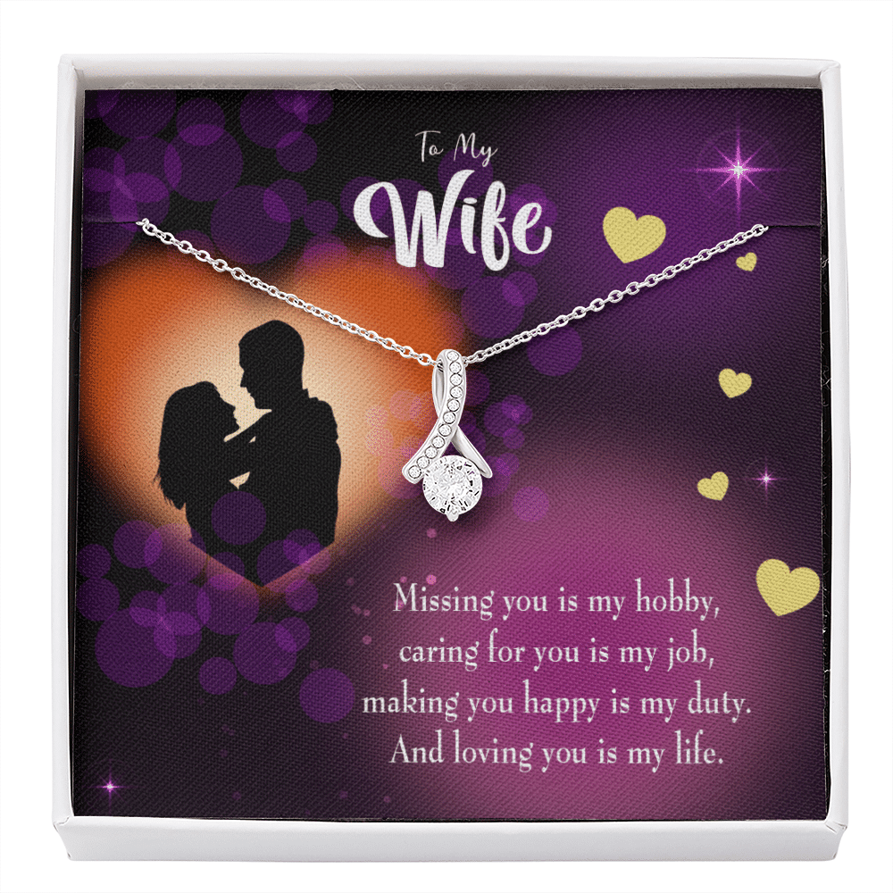 Gift For Wife Love Of My Life Eternity Ribbon Stone Pendant 14K White Gold Stainless Steel Jewelry Gift  - Alluring Beauty Necklace Gift For Her