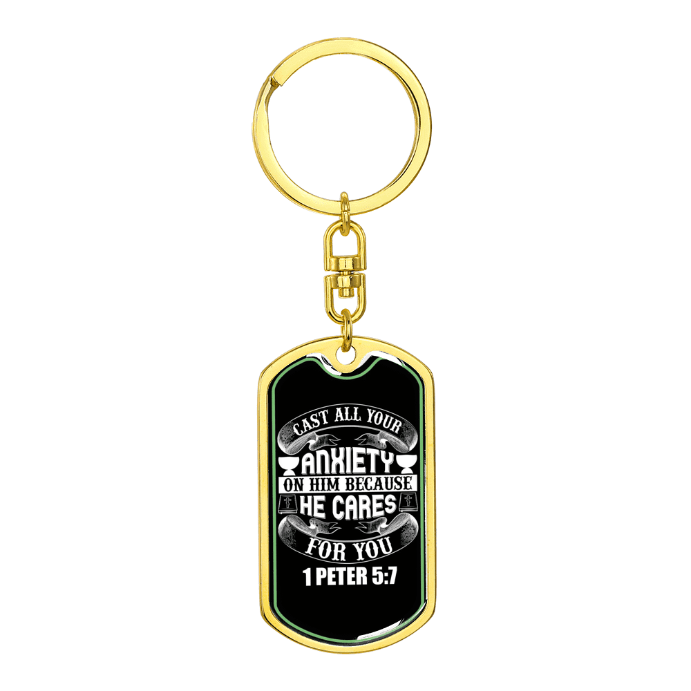 Anxiety On Him 1 Peter 5:7 Keychain Dog Tag Keyring - Dog Tag with Swivel Keychain