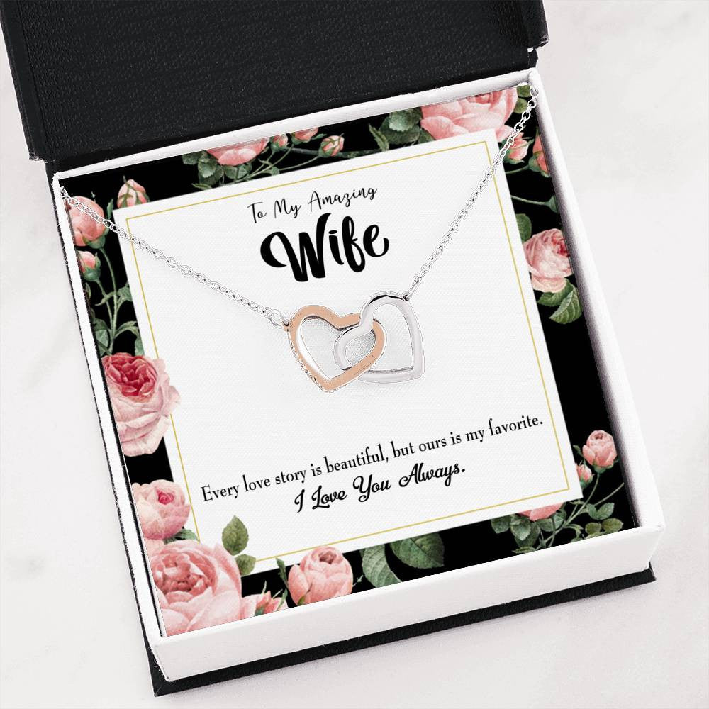 Wife Gift For Wife Birthday My Wife Our Story Inseparable Love Pendant 18k Rose Gold Finish 16� - Interlocking Hearts Necklace