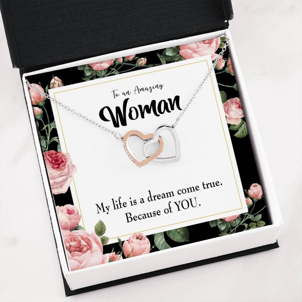 Wife Gift For Wife Birthday Dream Come True Inseparable Love Pendant 18k Rose Gold Finish 16� - Interlocking Hearts Necklace