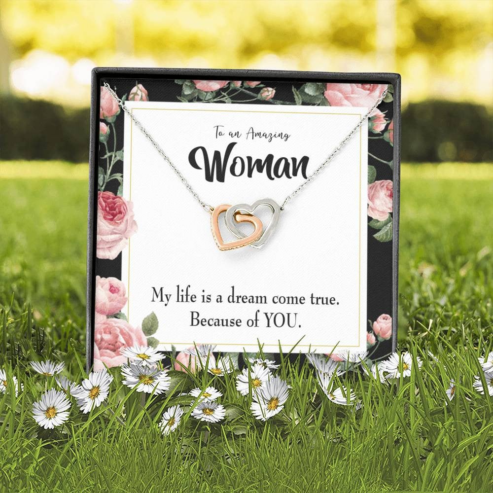 Wife Gift For Wife Birthday Dream Come True Inseparable Love Pendant 18k Rose Gold Finish 16� - Interlocking Hearts Necklace