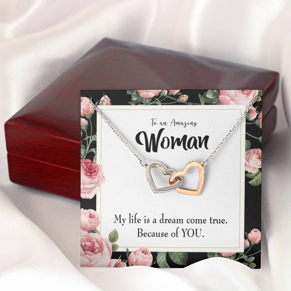 Wife Gift For Wife Birthday Dream Come True Inseparable Love Pendant 18k Rose Gold Finish 16� - Interlocking Hearts Necklace
