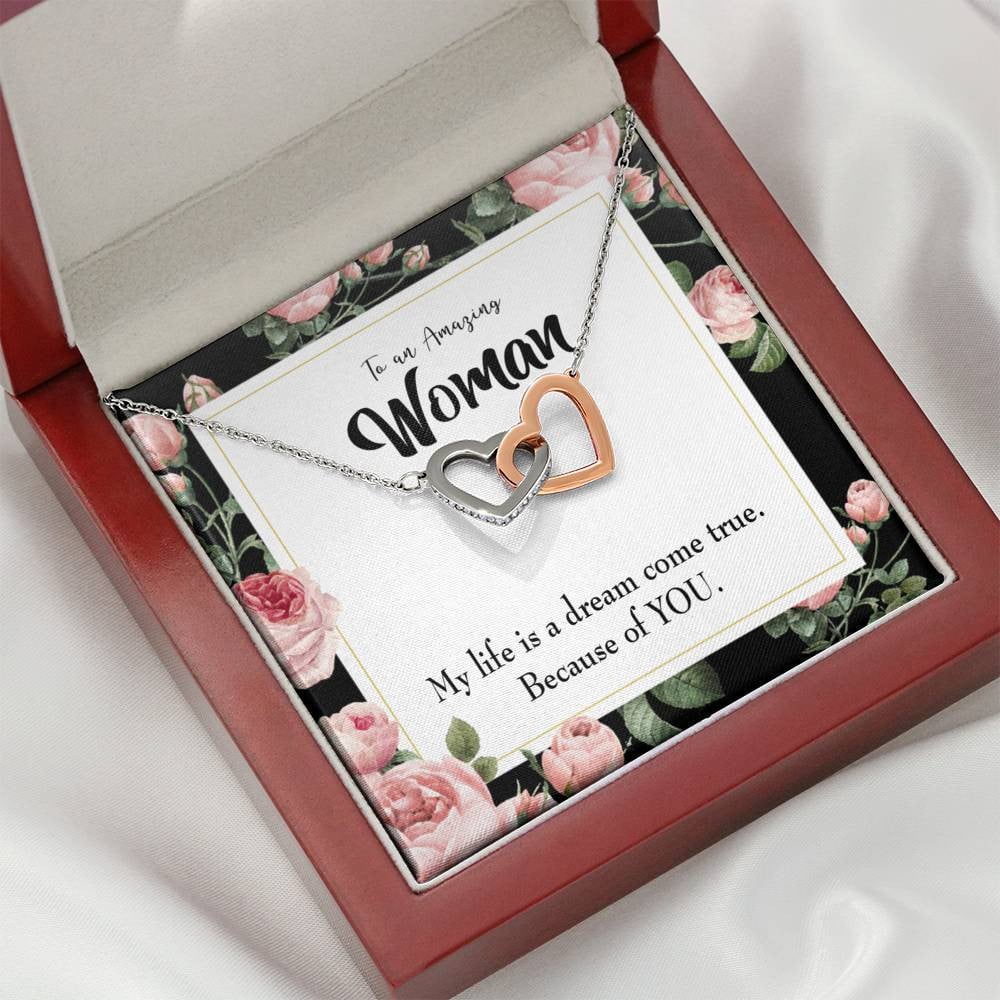 Wife Gift For Wife Birthday Dream Come True Inseparable Love Pendant 18k Rose Gold Finish 16� - Interlocking Hearts Necklace