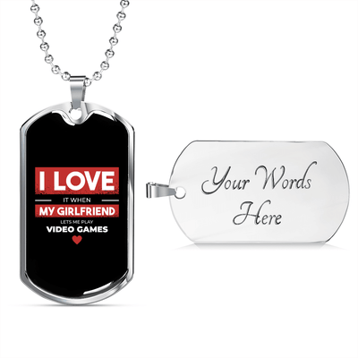To My Girlfriend Video Game Girlfriend Black Necklace Stainless Steel or 18k Gold Dog Tag 24" Chain - Luxury Love Messages Dog Tag Gifts For Man, Woman
