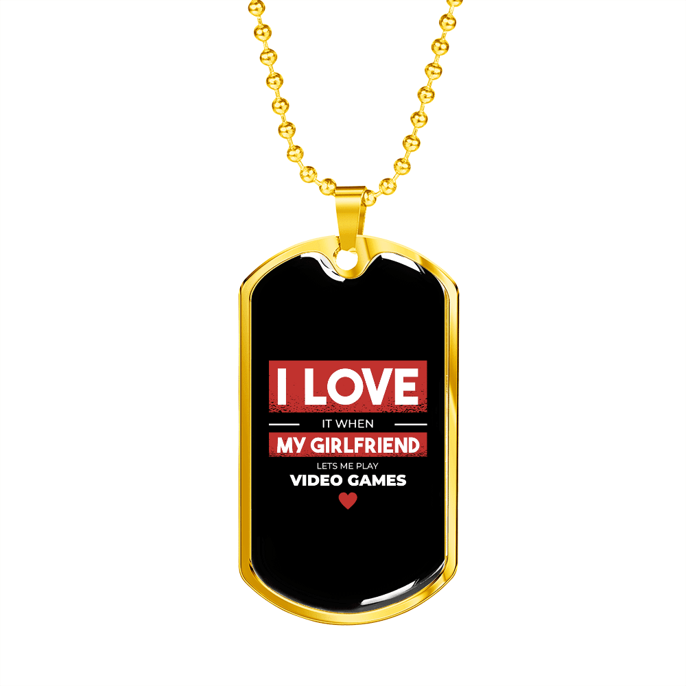 To My Girlfriend Video Game Girlfriend Black Necklace Stainless Steel or 18k Gold Dog Tag 24" Chain - Luxury Love Messages Dog Tag Gifts For Man, Woman