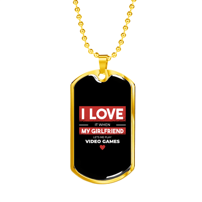 To My Girlfriend Video Game Girlfriend Black Necklace Stainless Steel or 18k Gold Dog Tag 24" Chain - Luxury Love Messages Dog Tag Gifts For Man, Woman