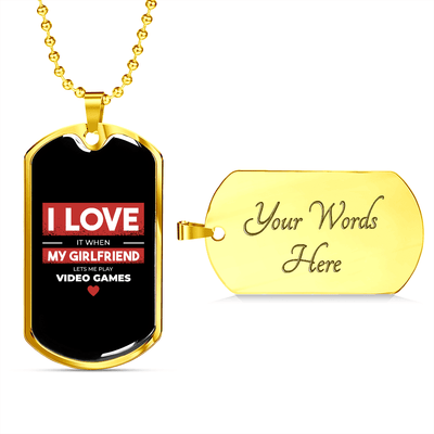 To My Girlfriend Video Game Girlfriend Black Necklace Stainless Steel or 18k Gold Dog Tag 24" Chain - Luxury Love Messages Dog Tag Gifts For Man, Woman